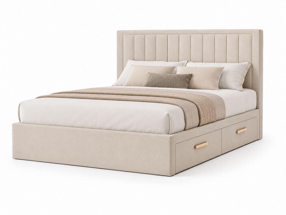 Polsterbett mit Stauraum und Kopfteil Beige 200x160cm