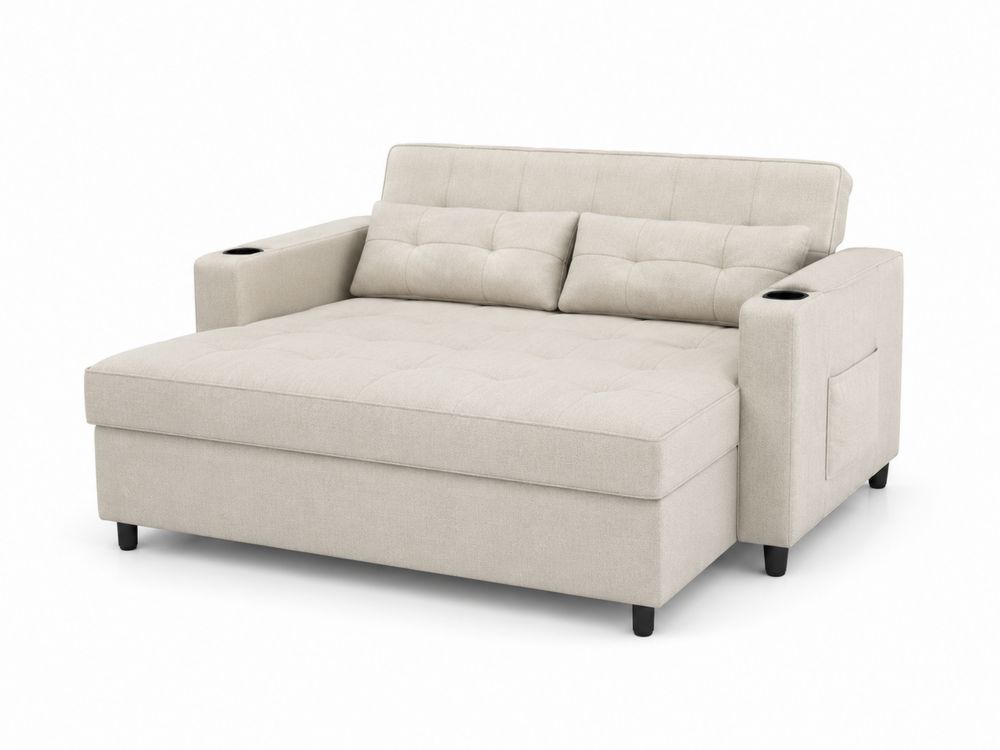 2-Sitzer Schlafsofa Textil Beige mit Kissen