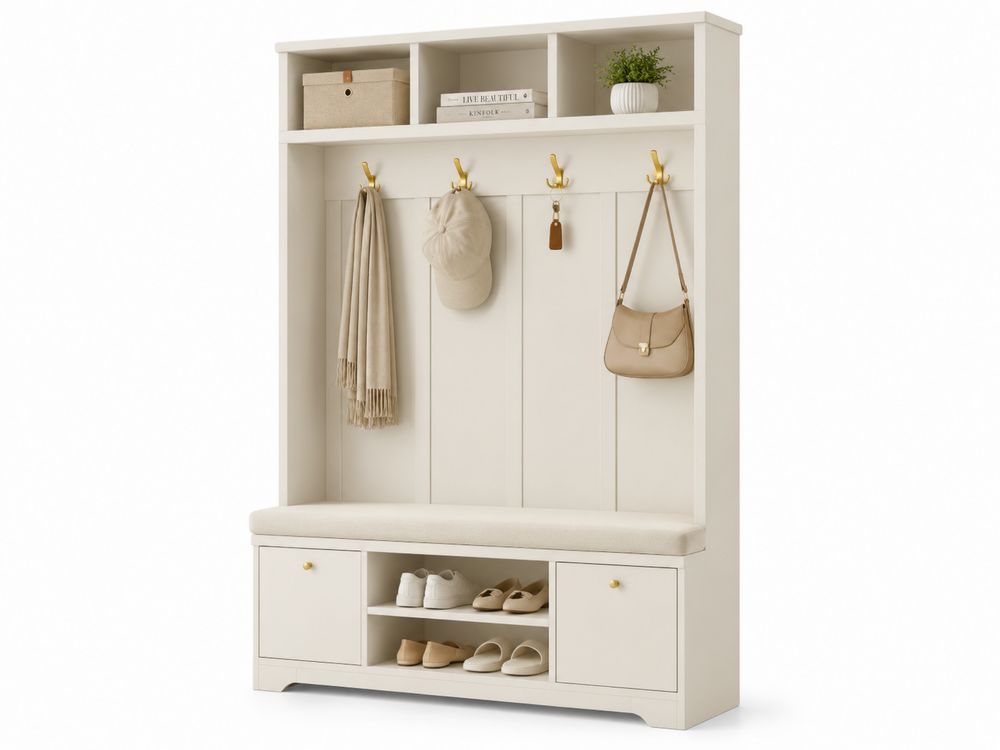 Garderobenkombination mit Sitzbank aus Holz und MDF 200x120x40cm Beige