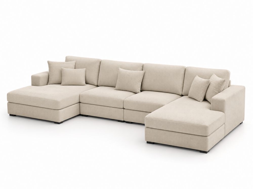 Ecksofa mit Cordstoff in Beige