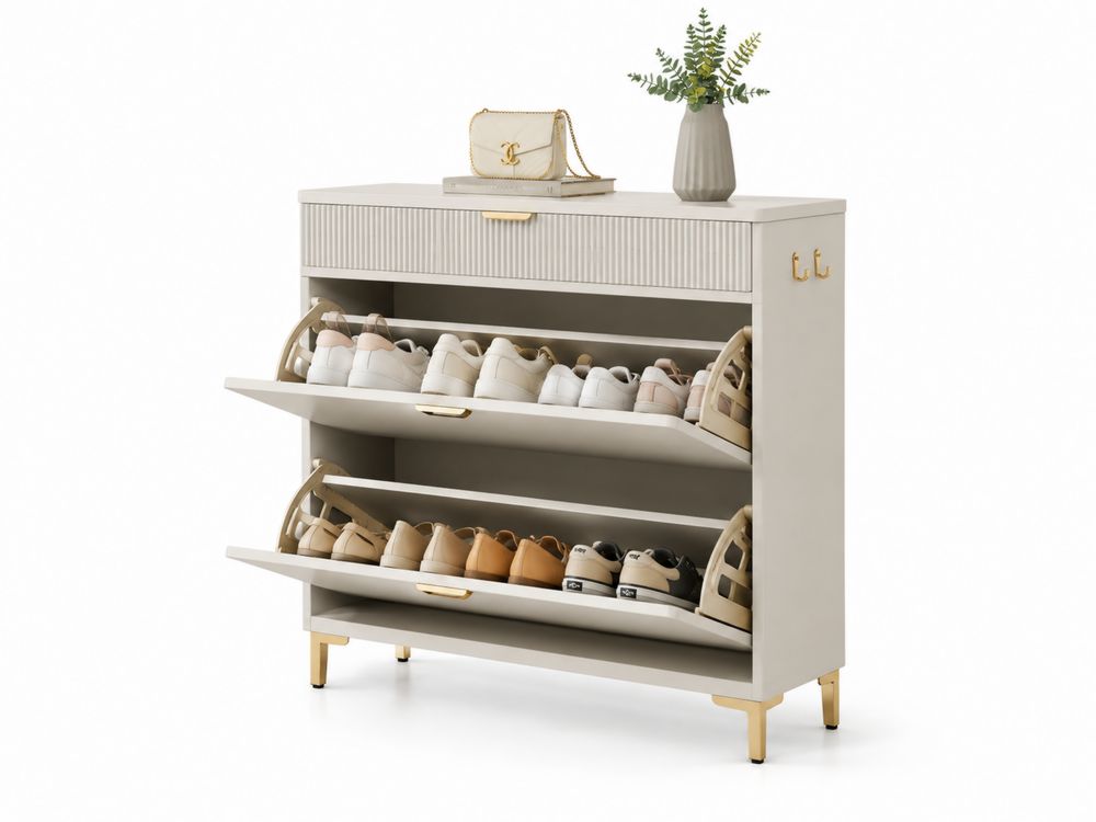 Schuhschrank MDF Weiß/Gold 90x30x105 cm