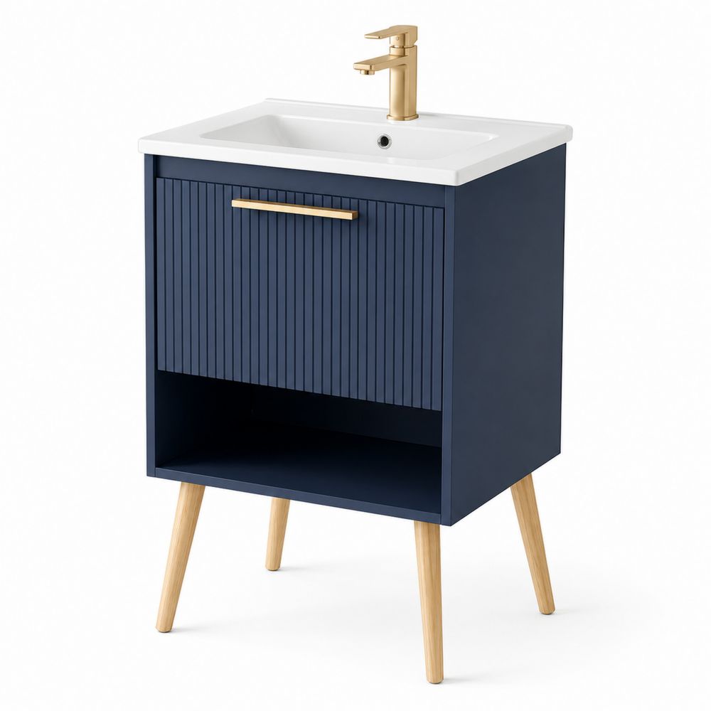 Waschtischschrank aus MDF mit Keramikwaschbecken Blau