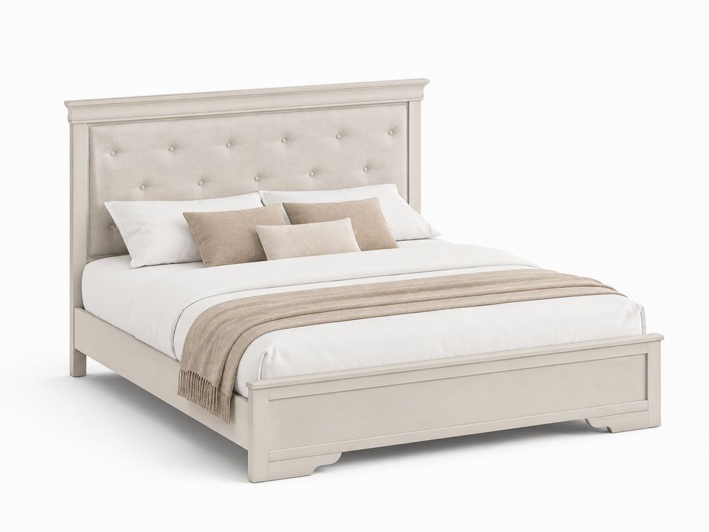Holzbett mit Polsterkopfteil und Matratze Beige 200x160cm