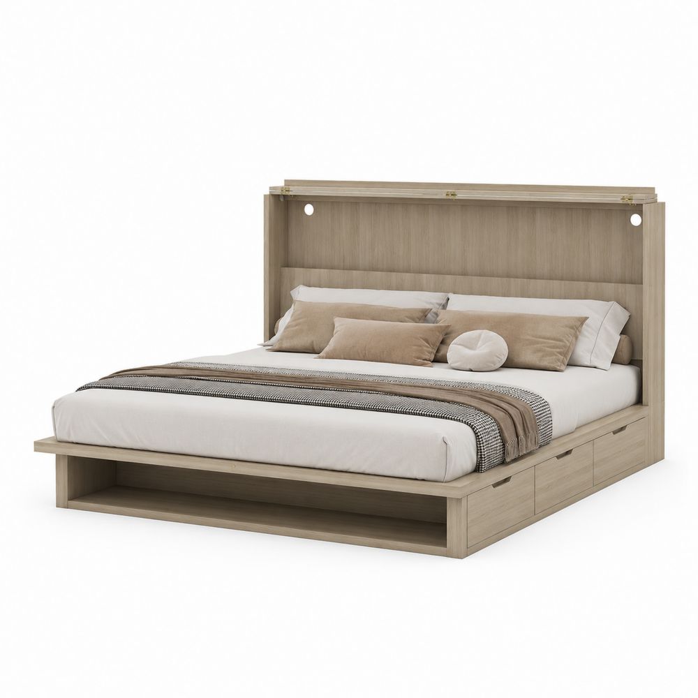 Doppelbett mit Holzoptik 200x180 cm mit Stauraum MDF