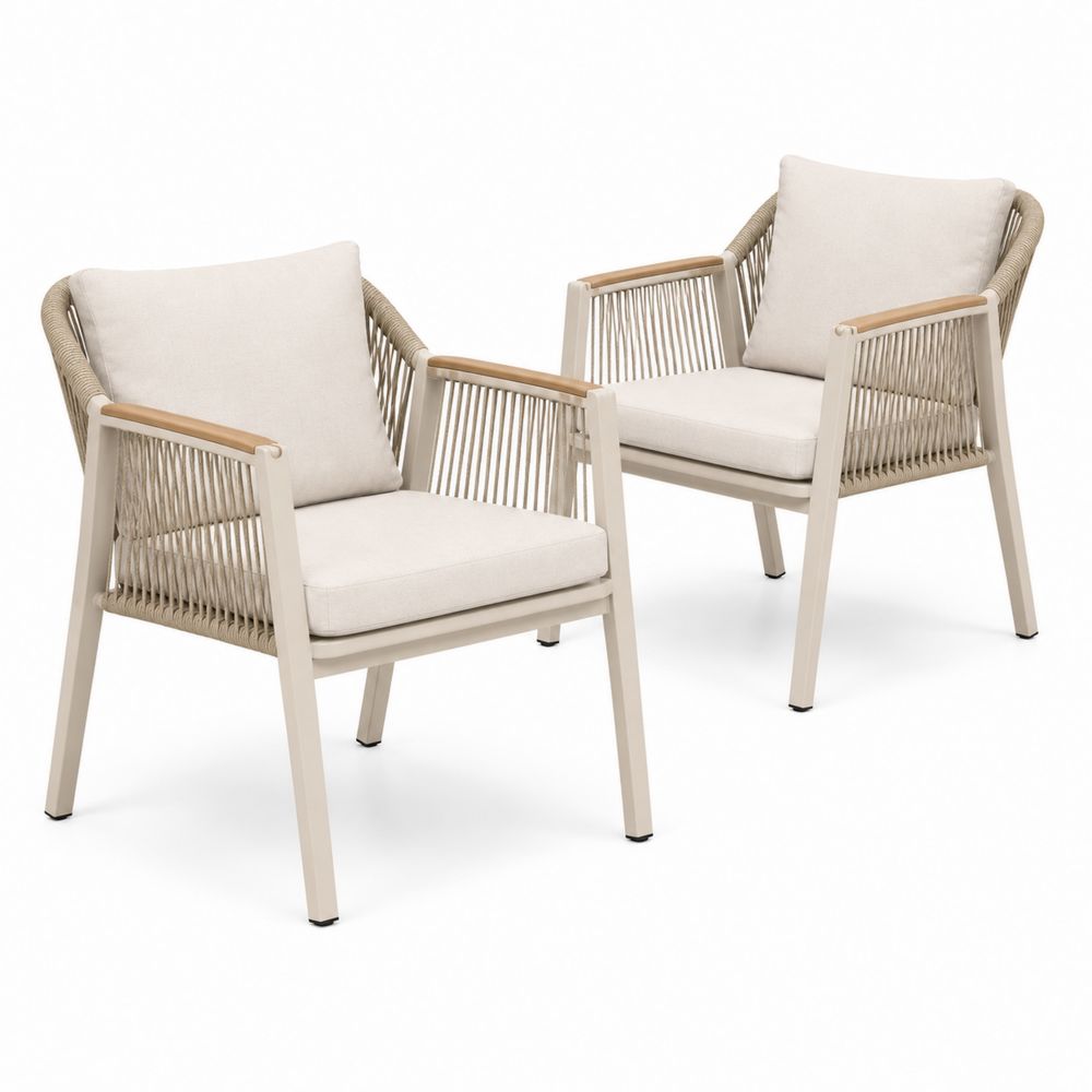 Gartenstuhl-Set aus Aluminium und Polyesterseil, Beige