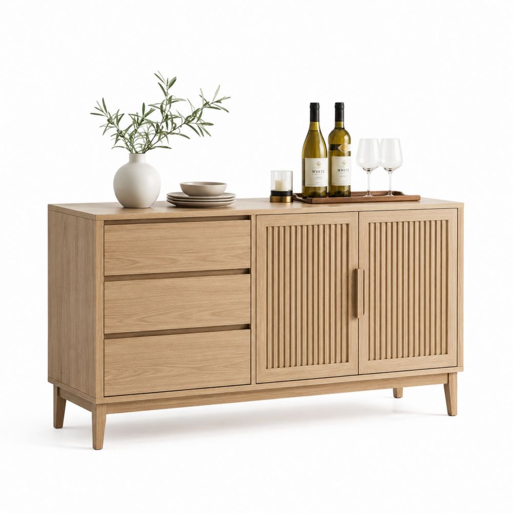 Sideboard Eiche 3 Schubladen 2 Türen Beige 120x40x75 cm