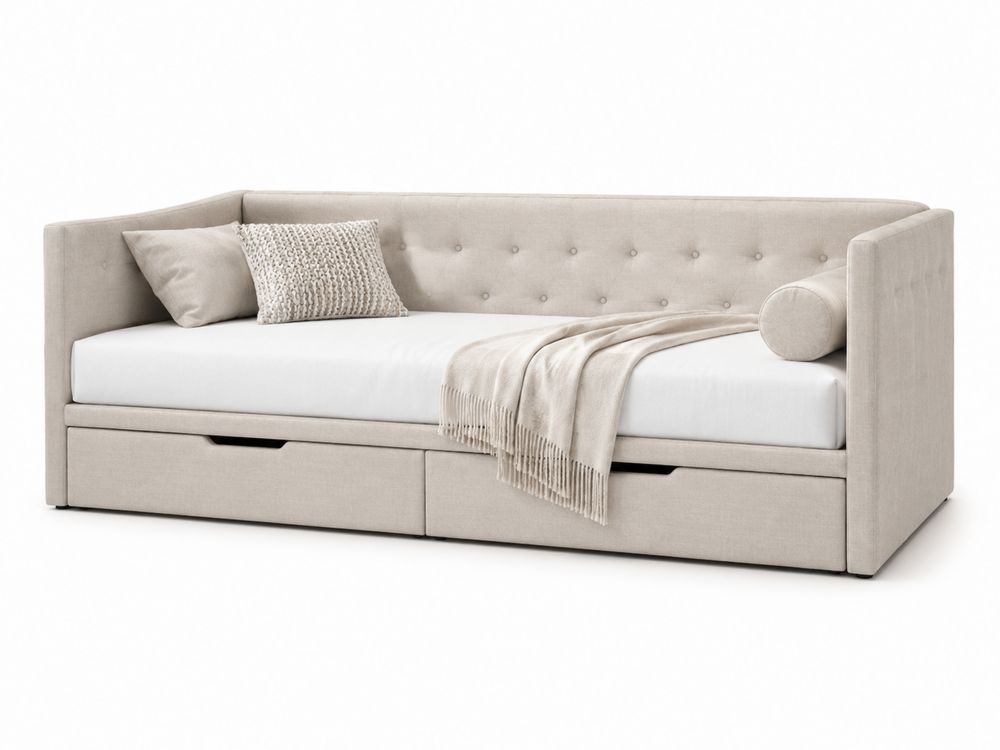 Tagesbett Sofa mit Stauraum Leinen Beige 200x90 cm