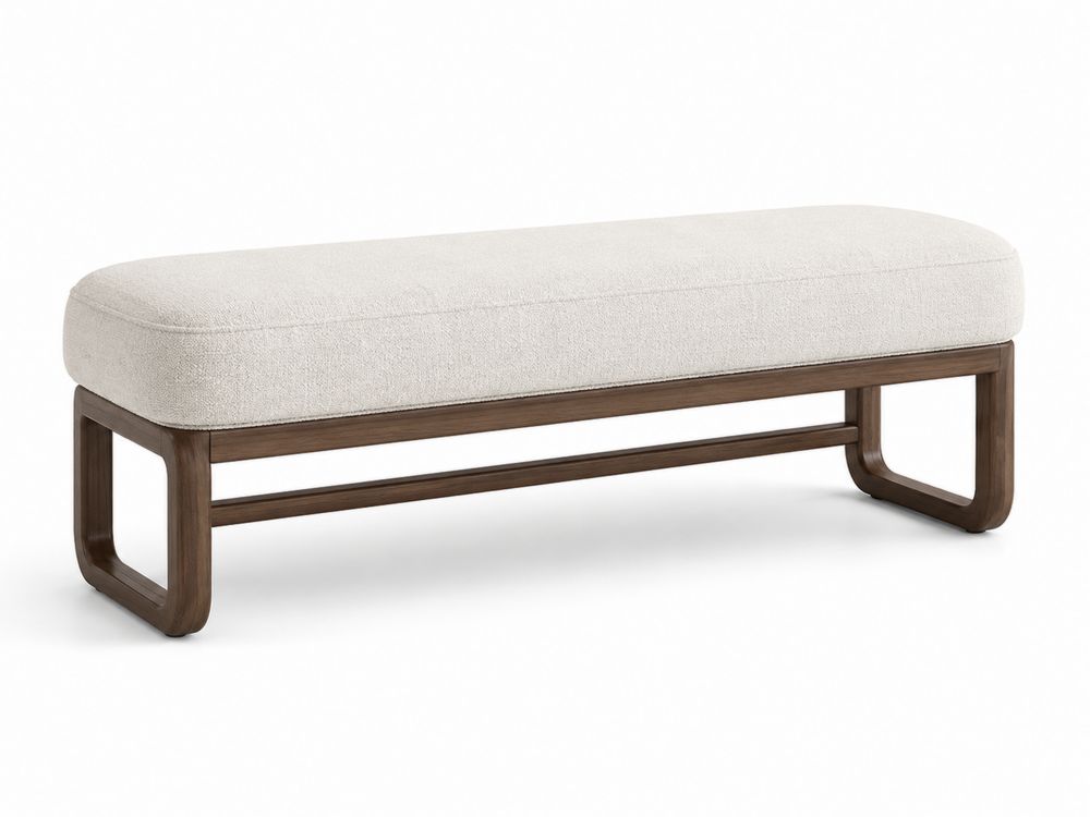 Holzbank mit Baumwollpolster Creme