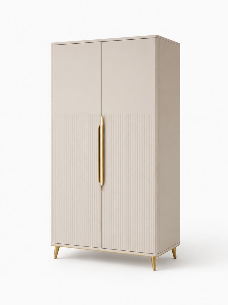Kleiderschrank 2-Türer MDF Beige mit goldenen Akzenten 180x90x50cm