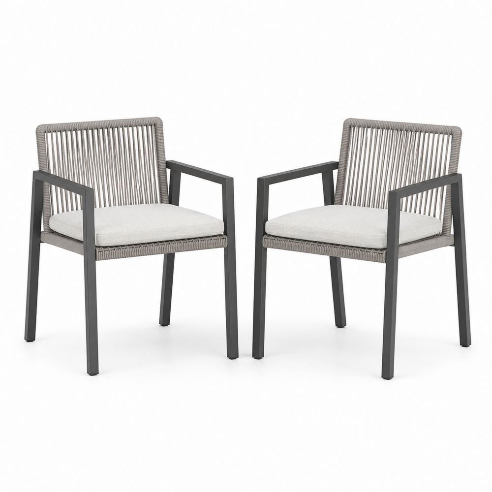 2er Set Outdoor Esszimmerstühle aus Aluminium und Polyesterseil Grau