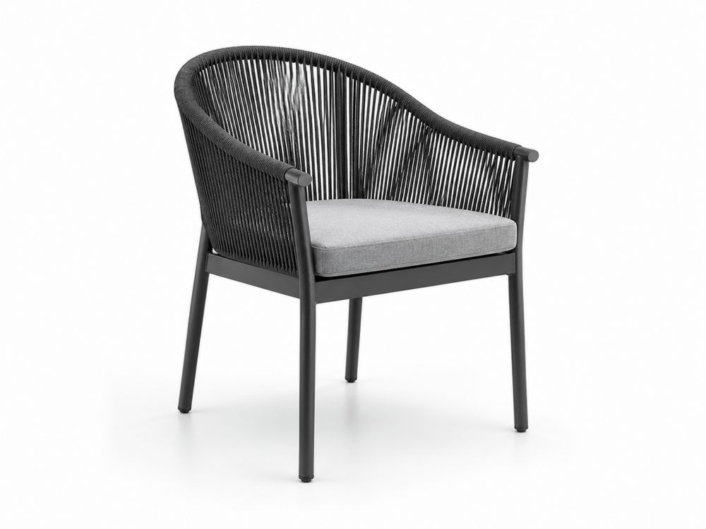 Outdoor Stuhl aus Aluminium mit Polyethylen-Seilgeflecht, Schwarz/Grau