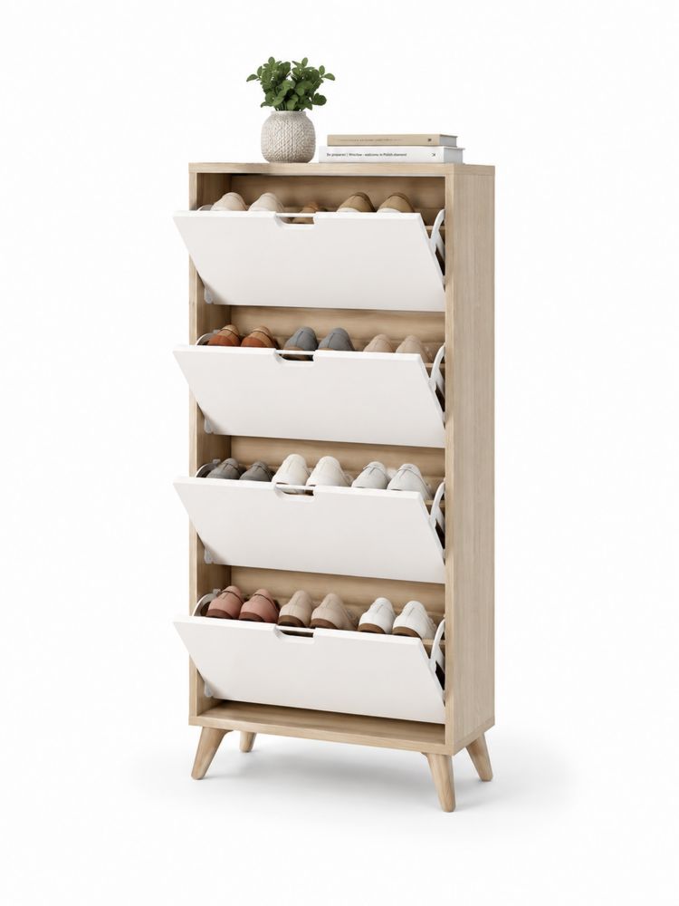 Schuhschrank Holz Weiß mit Kippschubladen