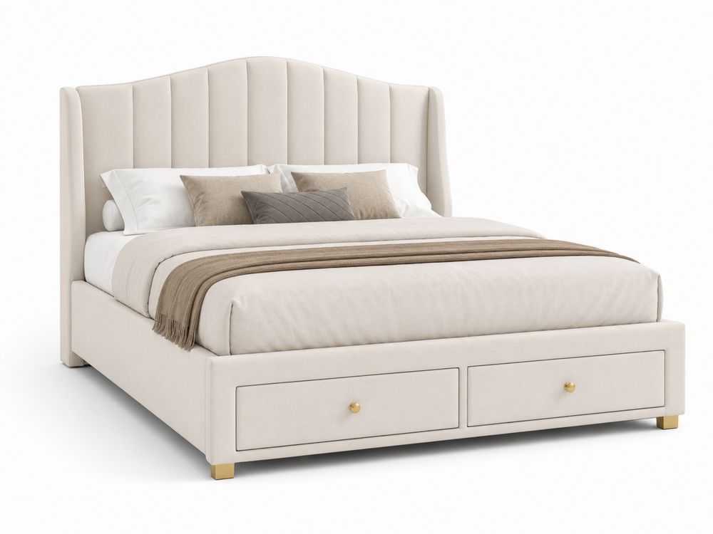 Polsterbett mit Stauraum und Baumwollbezug Creme