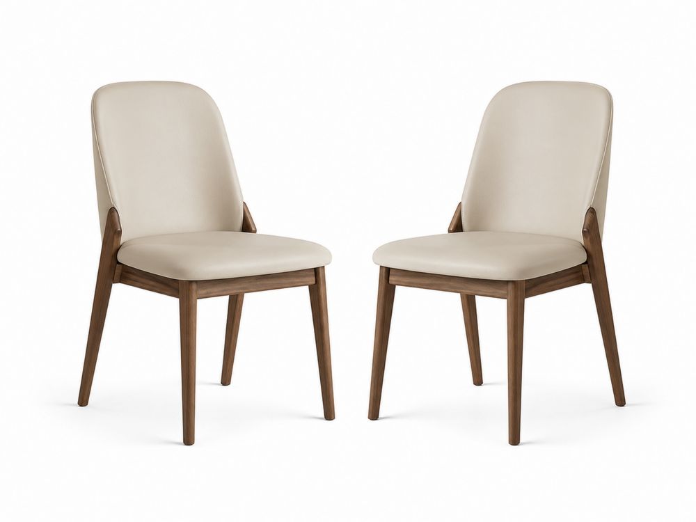 Esszimmerstühle Set 2 Stück Massivholzrahmen Kunstleder Beige