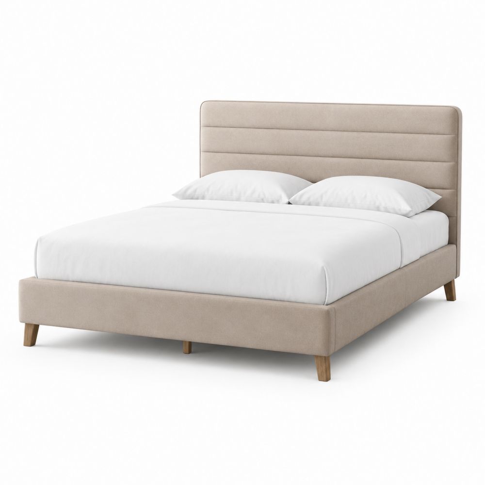 Polsterbett Holz Beige mit Polyesterbezug 200x160 cm