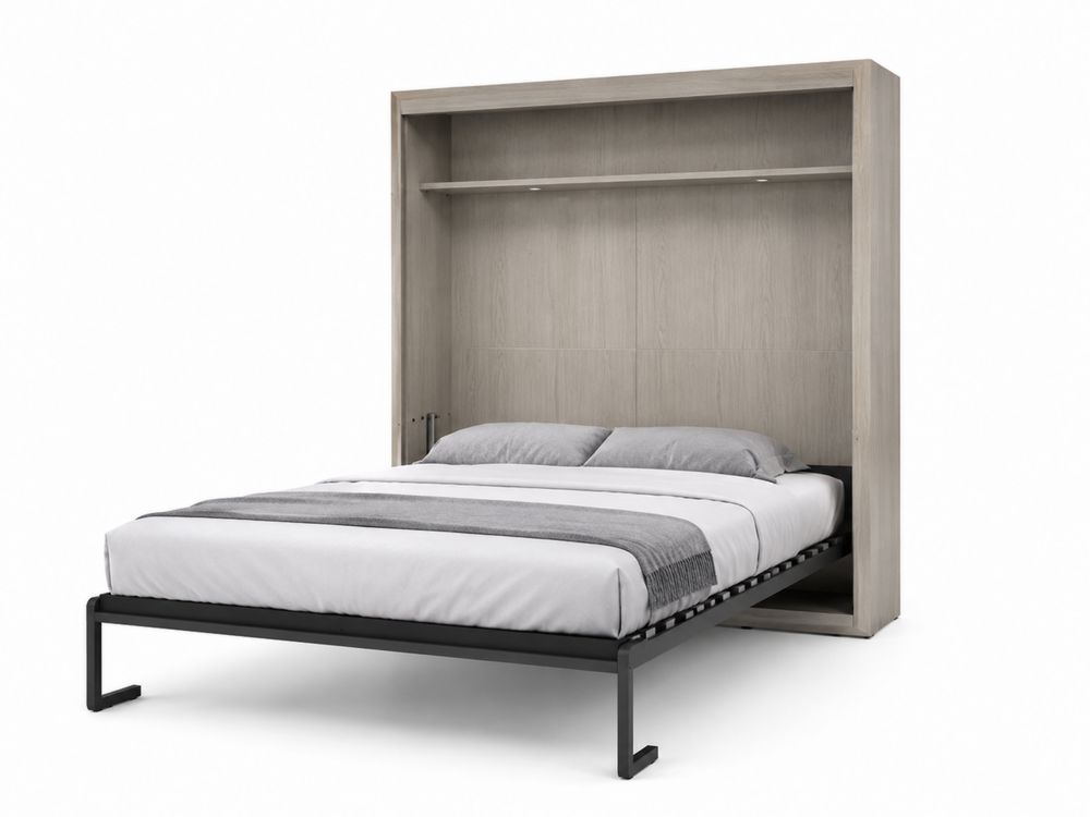 Vertikales Klappbett 200x160cm Holz und Metall Eiche und Schwarz