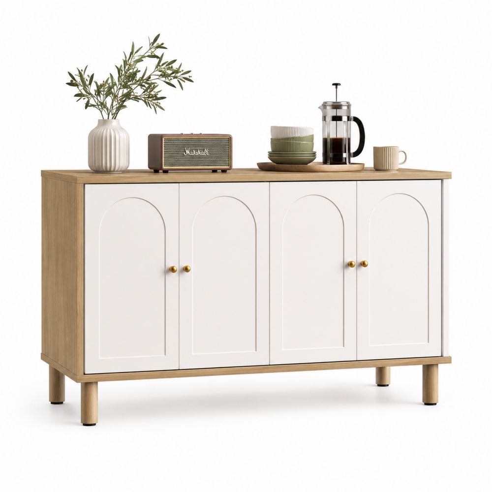 Buffetschrank mit 4 Türen MDF Eichefurnier Weiß