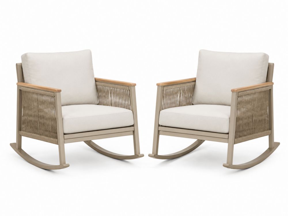 2 Schaukelstühle aus Aluminium und Polypropylen, Beige
