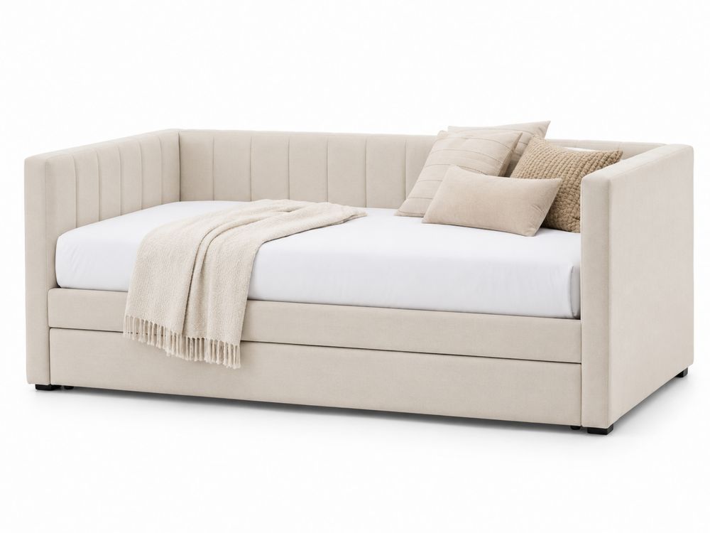 Eckiges Tagesbett Beige Stoff 210 cm