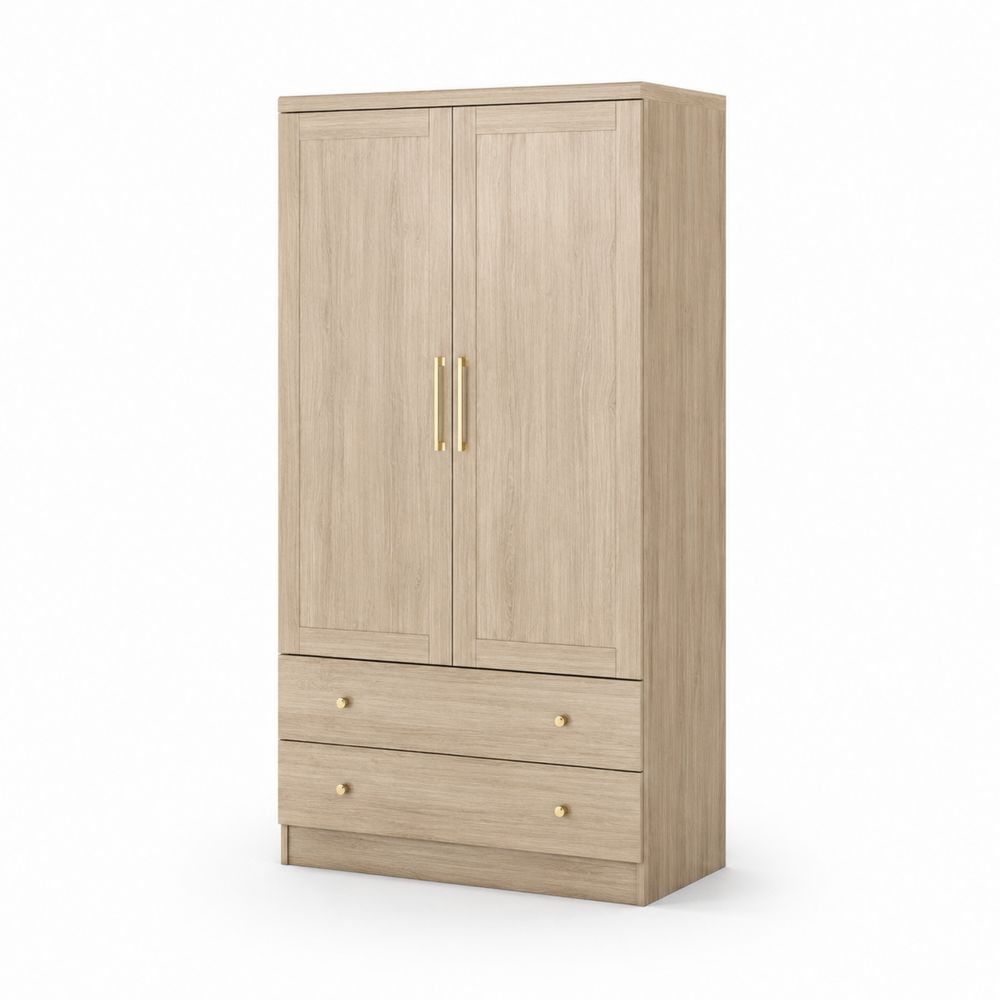 Kleiderschrank mit 2 Türen und 2 Schubladen aus Eichenfurnier 180cm x 80cm x 50cm