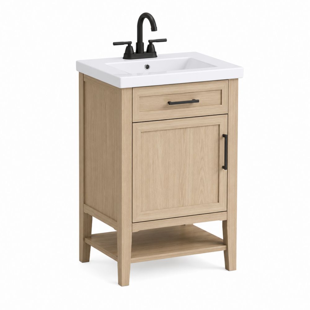 Waschtischunterschrank Holz mit Keramik Waschbecken