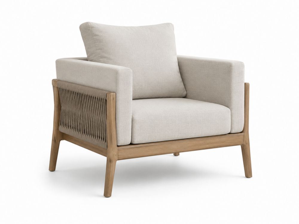 Sessel Holzrahmen Seilgeflecht Creme