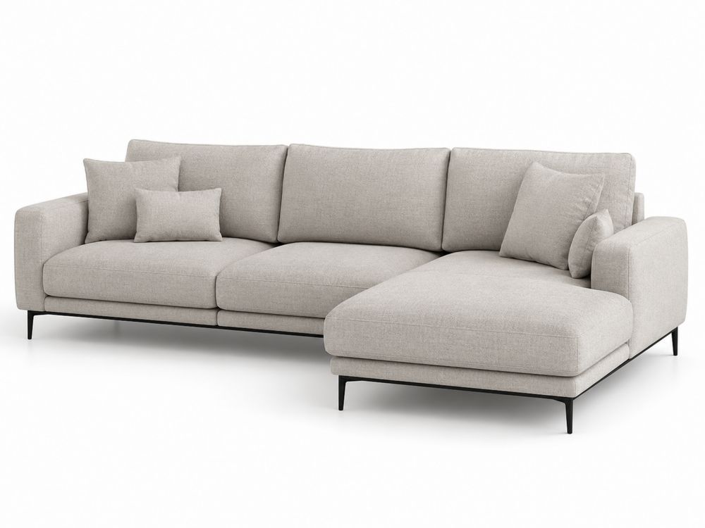 Ecksofa mit Ottomane rechts aus Polyestergewebe in Hellgrau