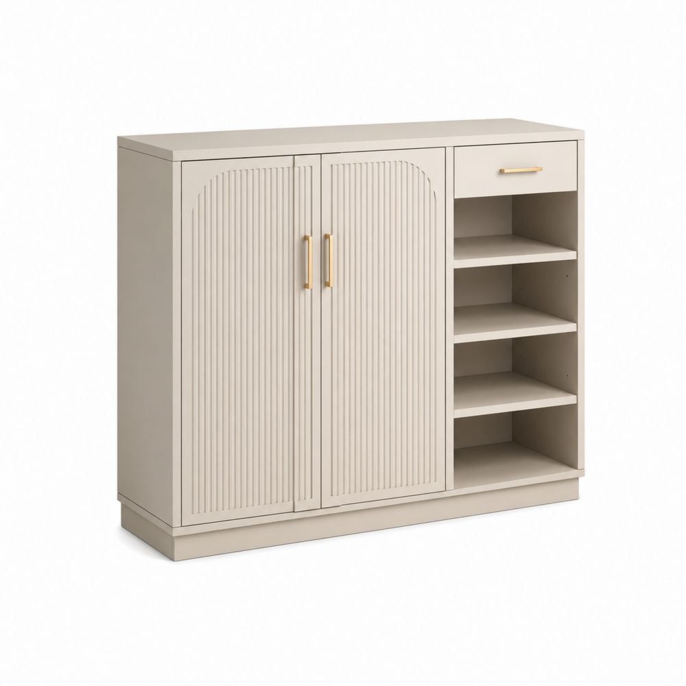 Schuhschrank mit Regal beige MDF