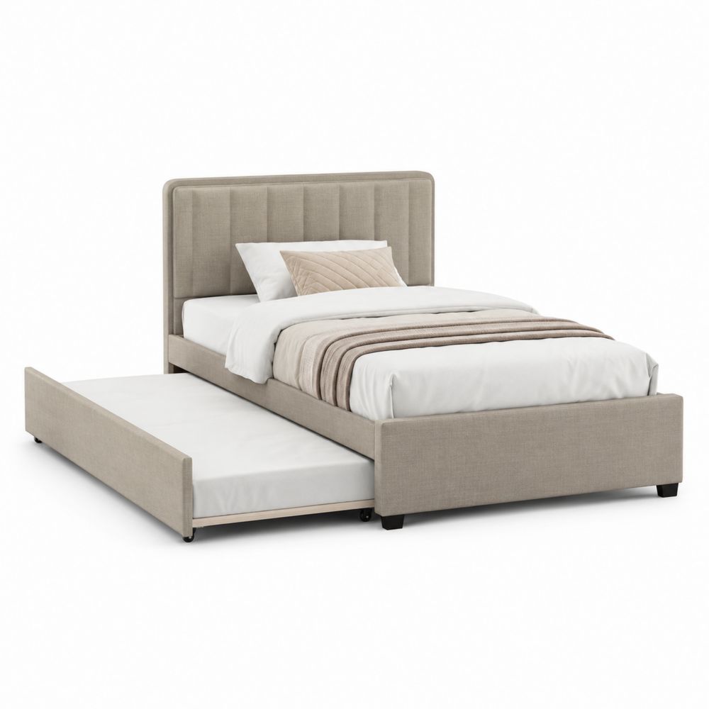 Stoffbett mit Ausziehbett Beige 200x100 cm