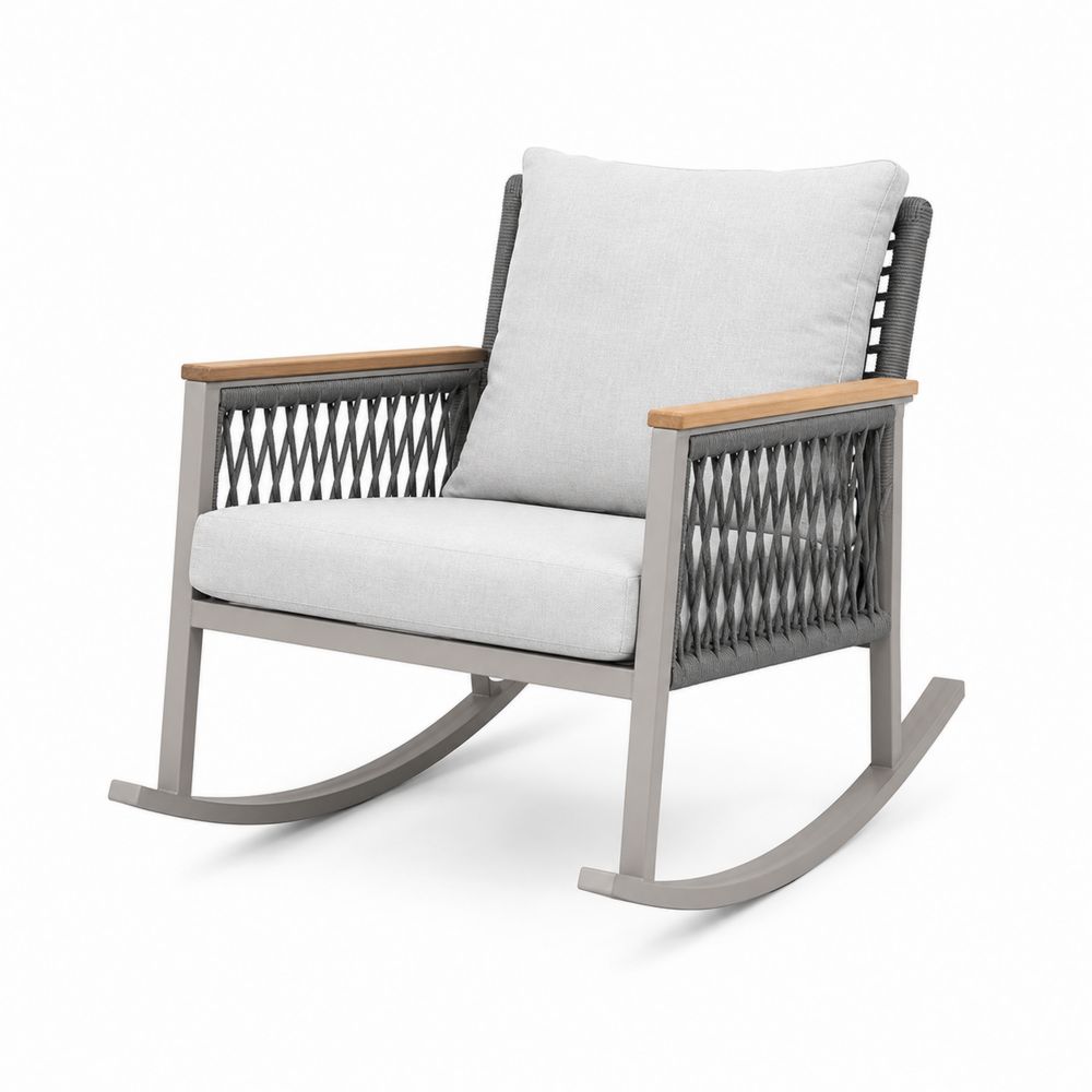 Garten-Schaukelstuhl aus Aluminium, Polyester und Teakholz in Grau