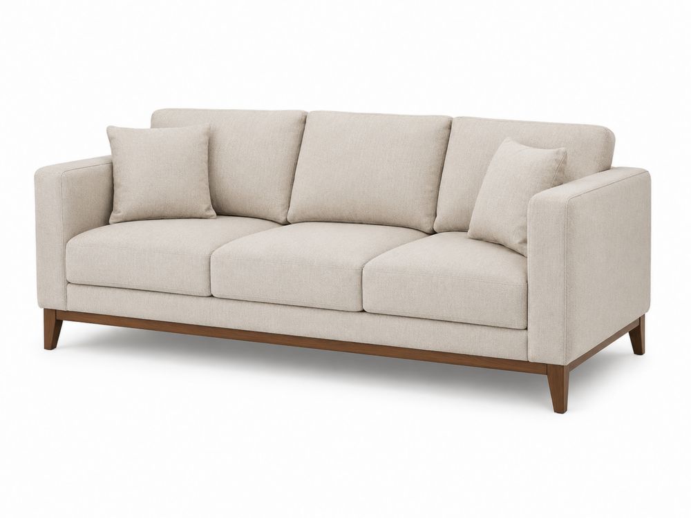Dreiersofa aus Polyester Beige mit Holzrahmen