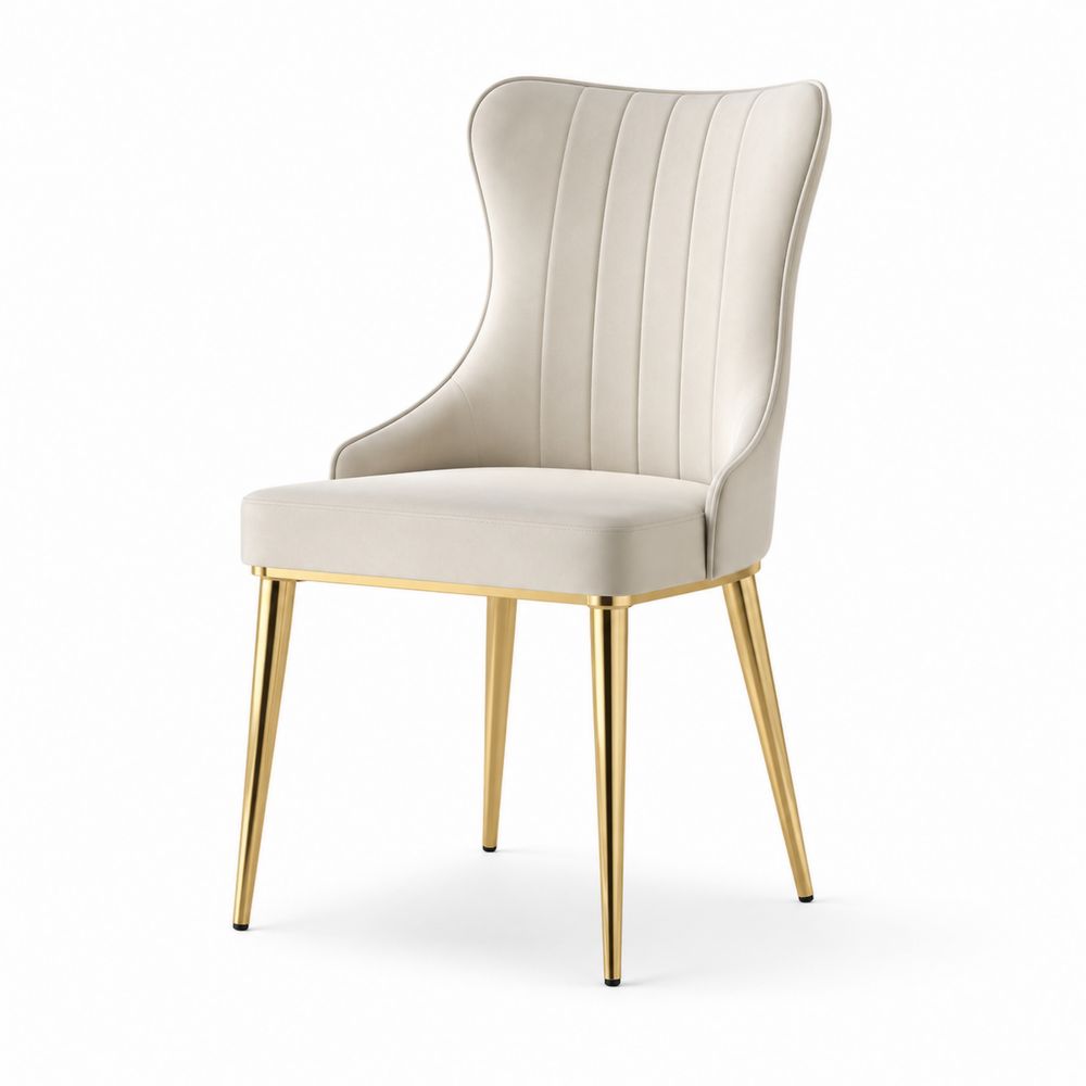 Esszimmerstuhl PU-Leder Creme Gold Metallbeine