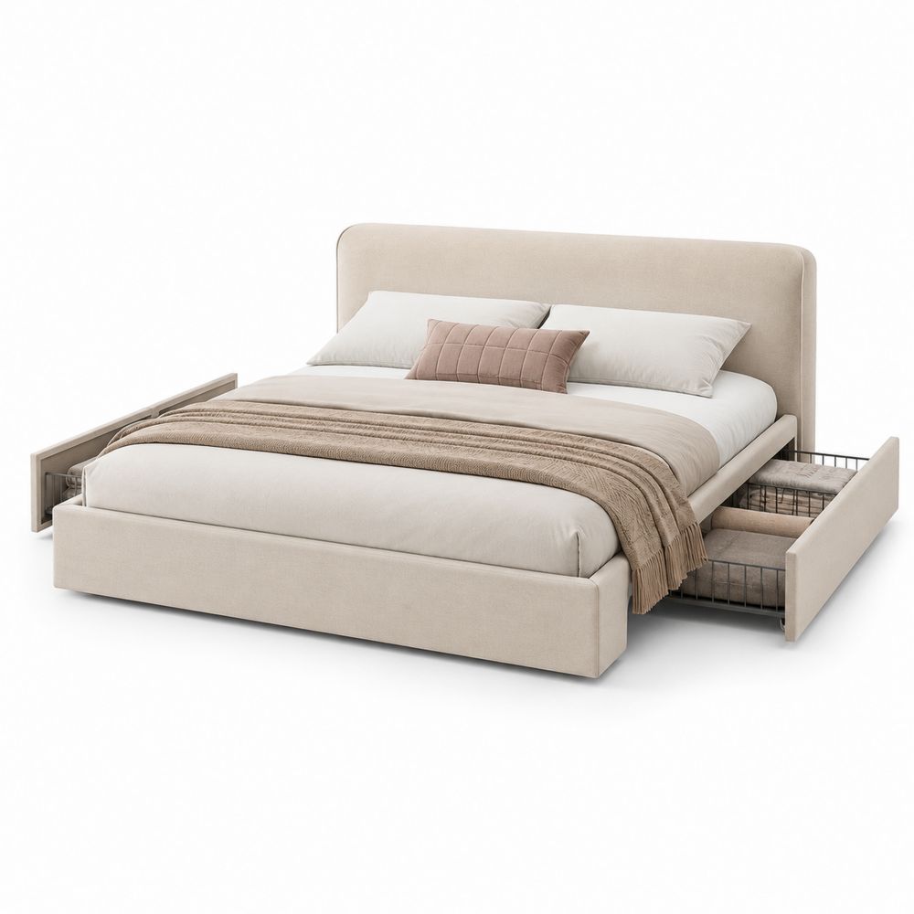 Polsterbett mit Stauraum aus Holz und Polyester Beige 200x180 cm