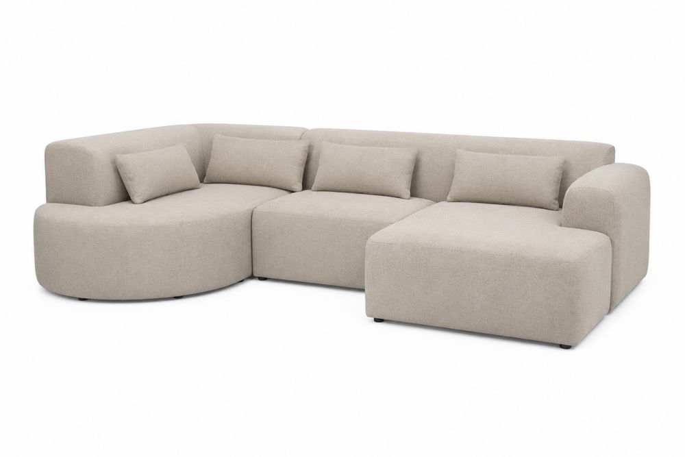 Ecksofa L-Form Holz Stoff Beige
