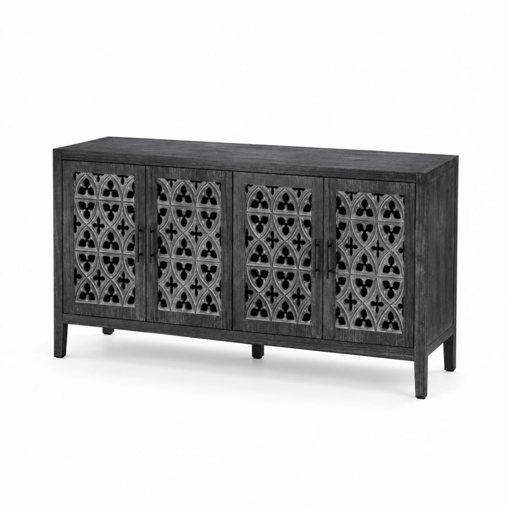Kommode mit geschnitzten Holztüren aus Holz 150 cm Schwarz-Sovloria