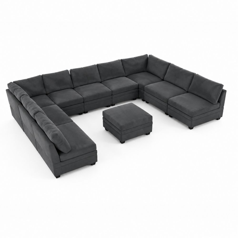 Modulares Ecksofa U-Form Mikrofaser Dunkelgrau-Sovloria