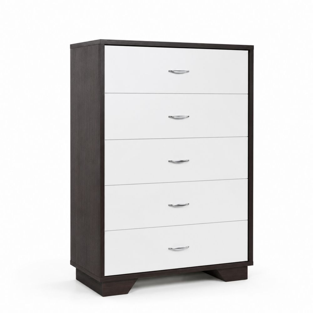 Holzwerkstoff Kommode mit 5 Schubladen in Weiß und Dunkelbraun 120x80x40 cm-Sovloria