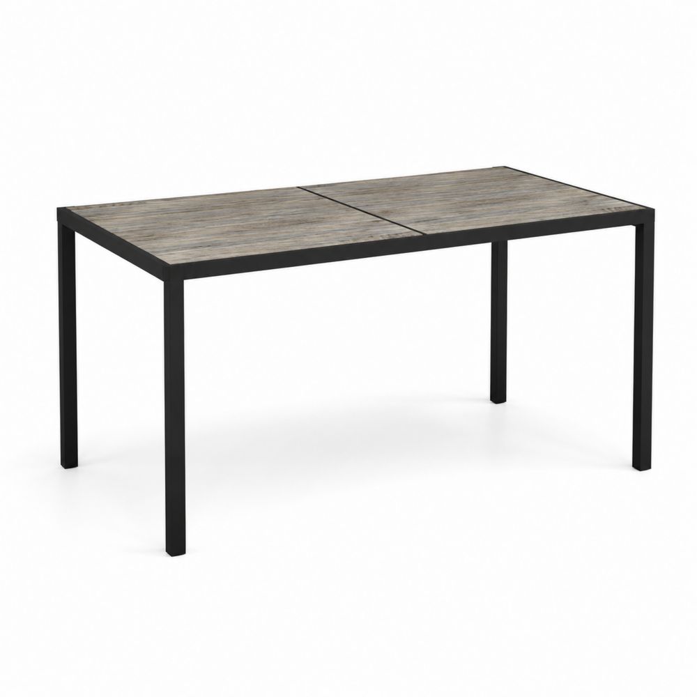 Rechteckiger Outdoor-Tisch aus Aluminium und Akazienholz, Grau-Schwarz-Sovloria