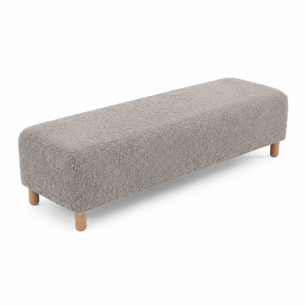 Bank rechteckig Schafwollimitat Holz Grau 150x45x40cm-Sovloria