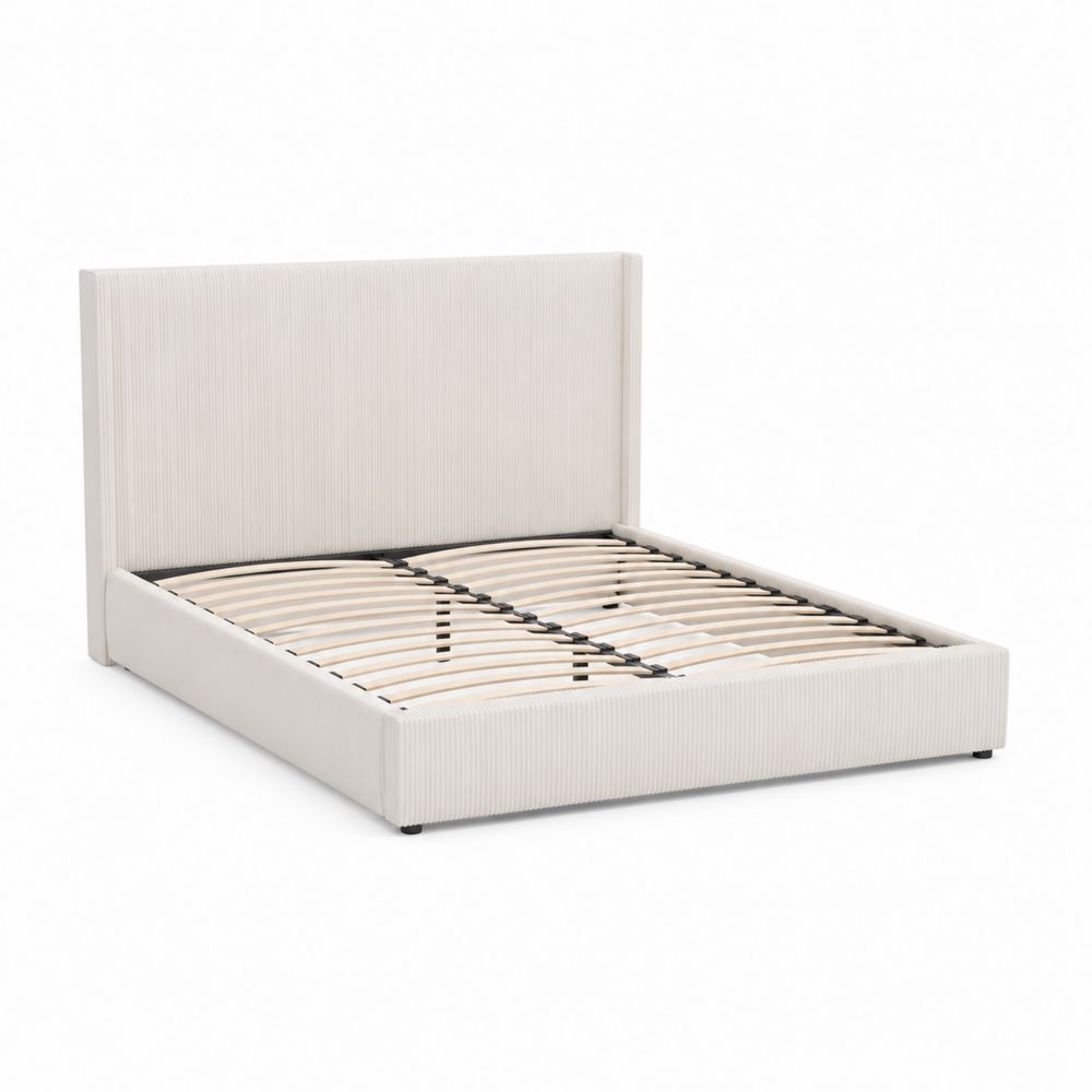 Bett 200x160 cm Holzgestell Polyesterstoff Beige-Sovloria