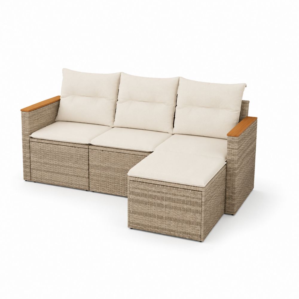 Rattan Gartensofa Set Cremeweiß mit Polyesterkissen-Sovloria