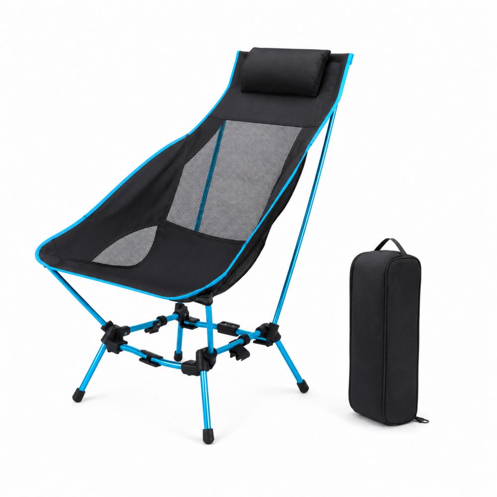 Klappbarer Aluminium Outdoor-Stuhl mit Netzgewebe, Schwarz/Blau-Sovloria