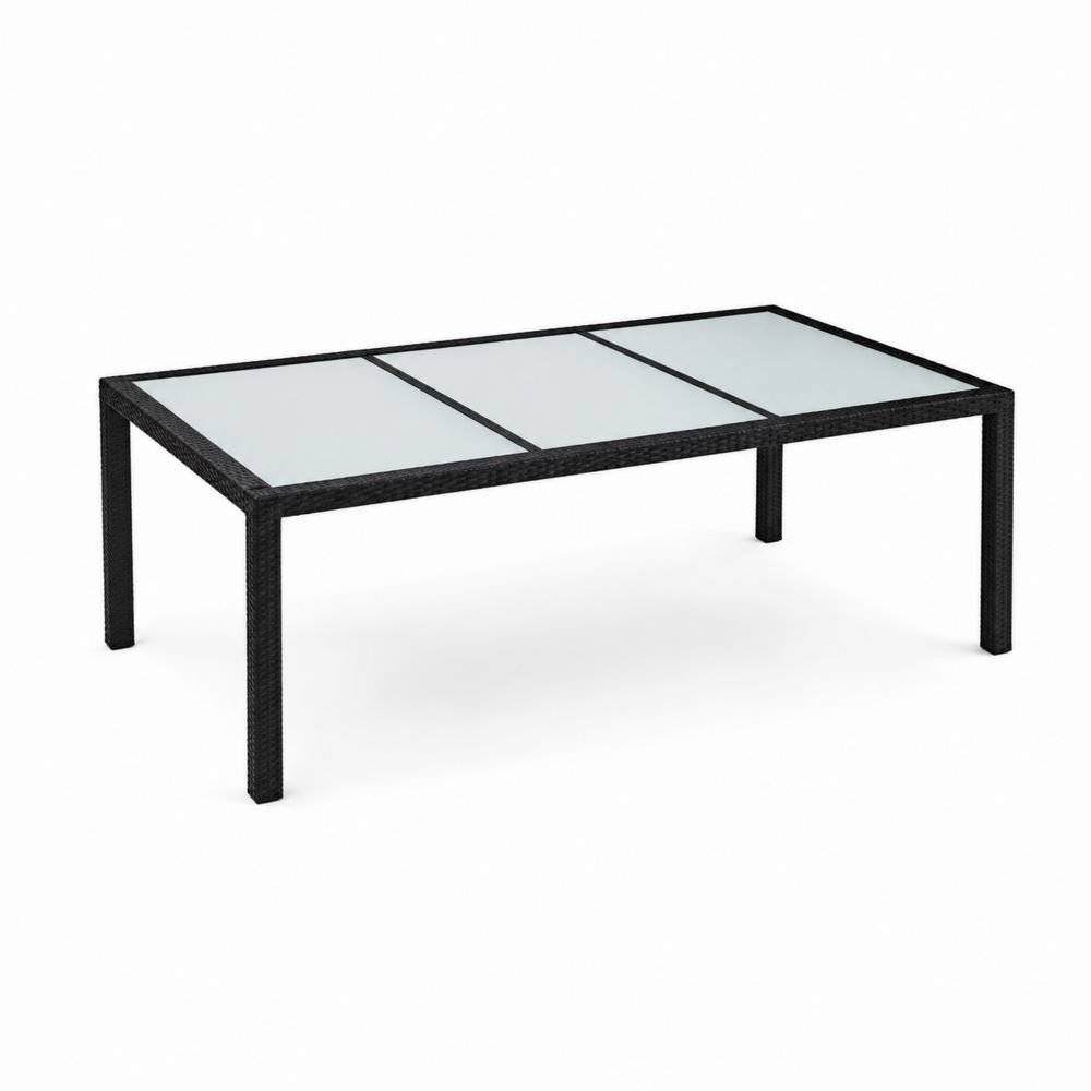 Rechteckiger Gartentisch Glasplatte Rattan Schwarz 200x100x75cm-Sovloria