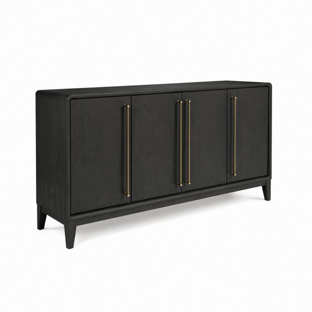 Sideboard Massivholz Anthrazit mit Goldenen Metallgriffen-Sovloria