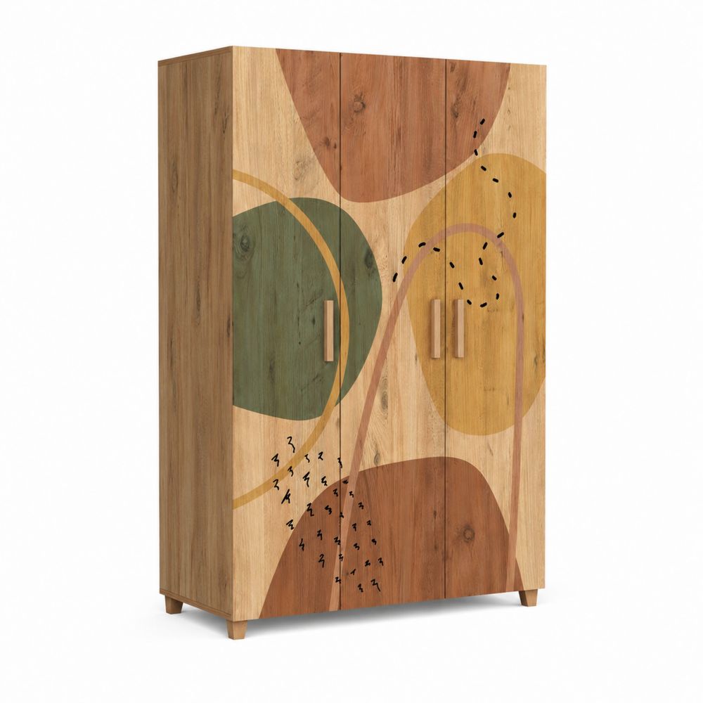 Holzkleiderschrank mit abstraktem Muster 180x100x60cm-Sovloria