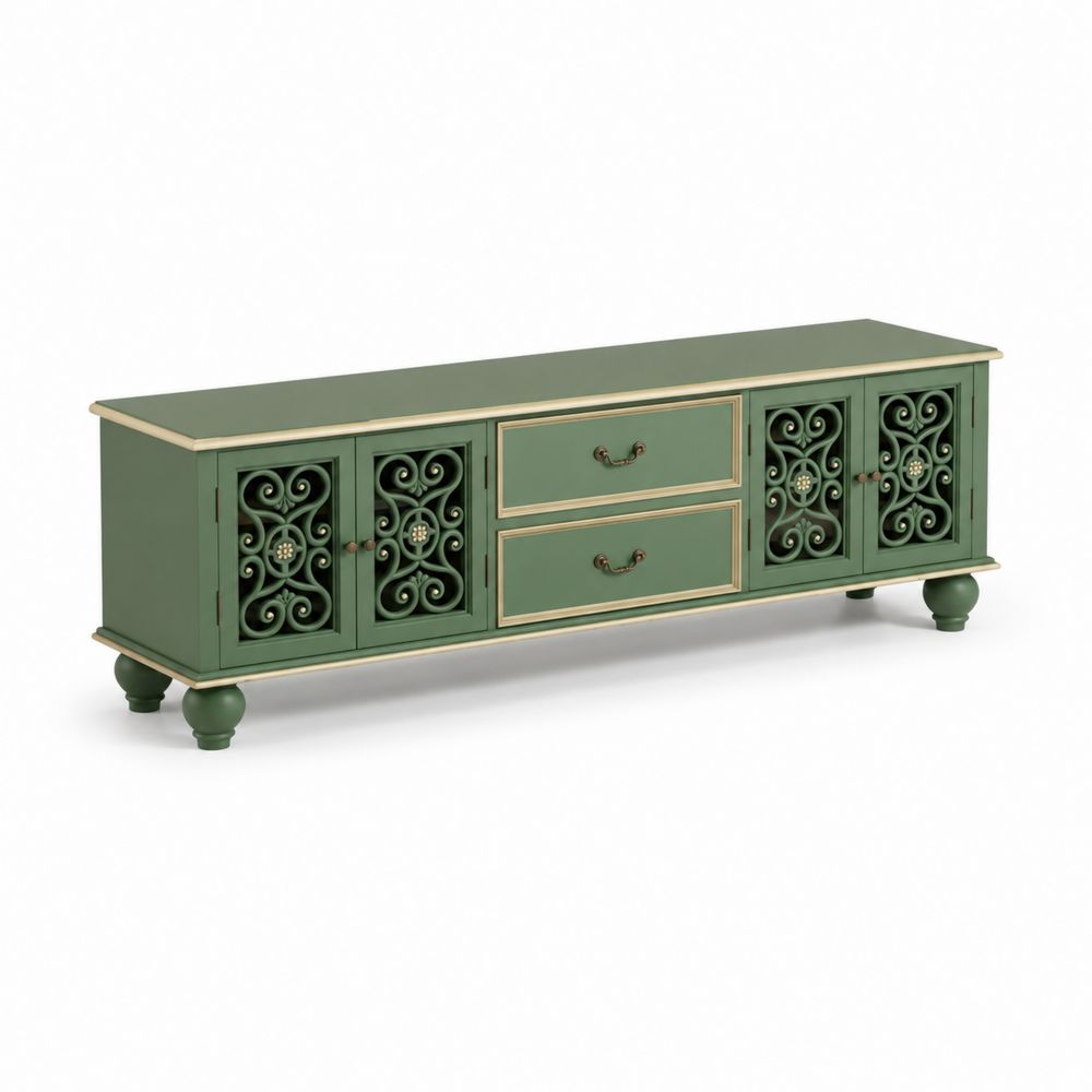 TV-Schrank Holz mit MDF und Massivholz, 120x40x50 cm, Grün-Sovloria