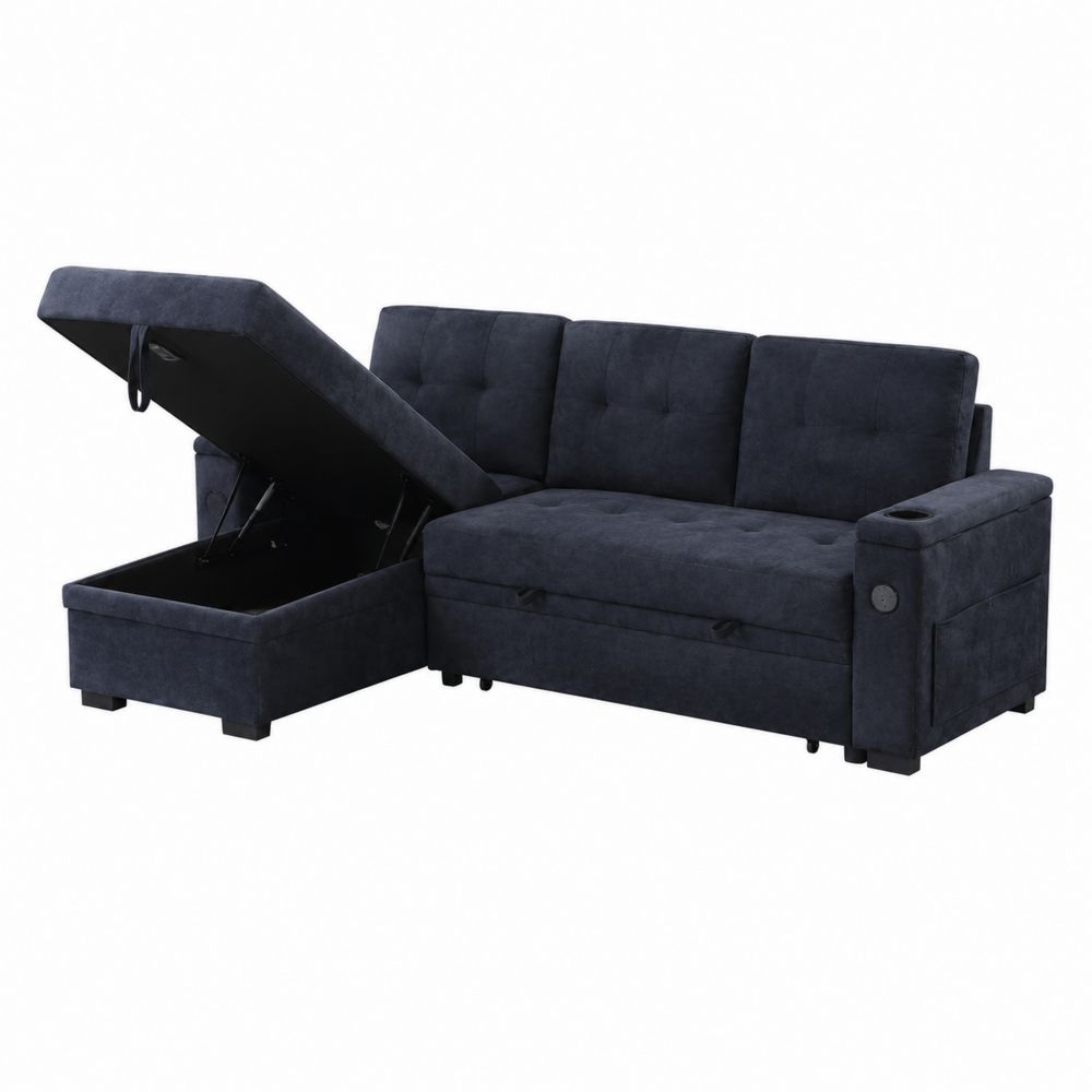 Modulares Sofa mit Stauraum Dunkelblau 250x160x90 cm Polyester-Sovloria