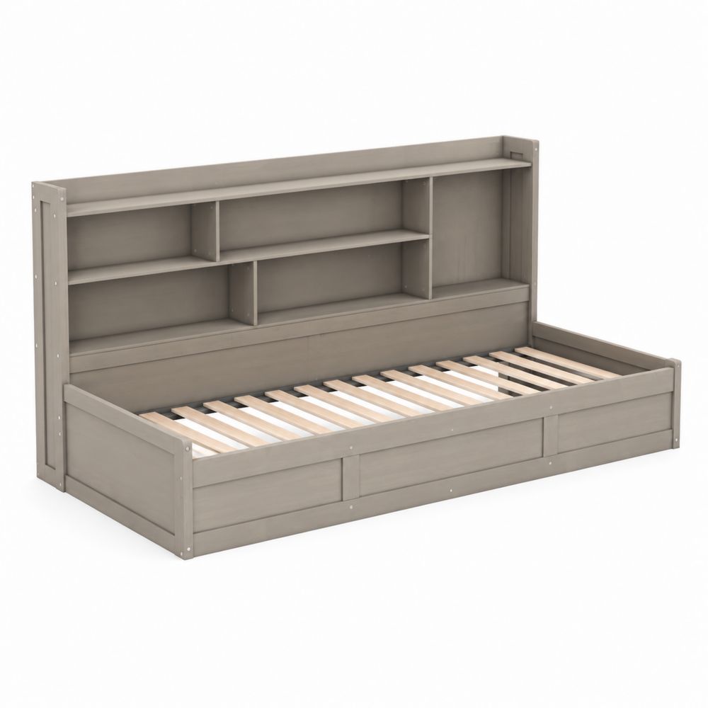 Holztagesbett mit Regalen Grau 200x90 cm-Sovloria