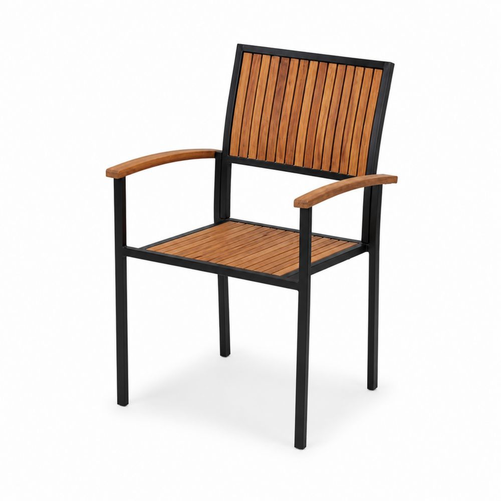 Outdoor-Stuhl mit Armlehnen aus Holz und Metall in Schwarz/Braun-Sovloria
