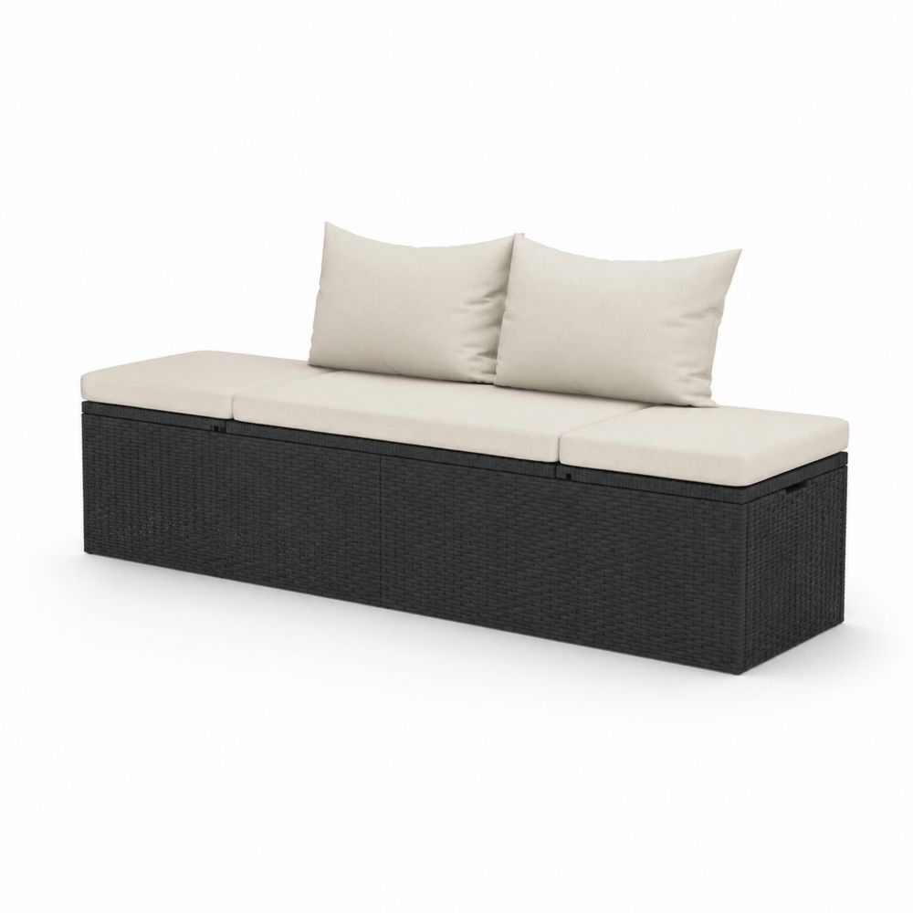 Gartensofa 3-Sitzer Polyrattan Stahl Beige/Schwarz-Sovloria